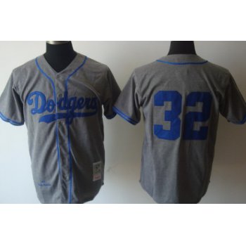Los Angeles Dodgers #32 Sandy Koufax 1955 Gray Wool Throwback Jersey