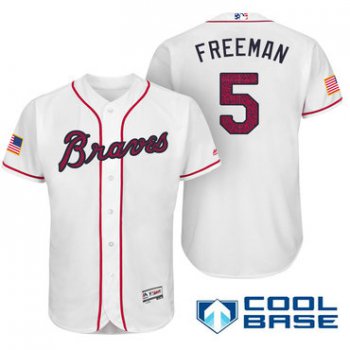 Men's Atlanta Braves #5 Freddie Freeman White Stars & Stripes Fashion Independence Day Stitched MLB Majestic Cool Base Jersey