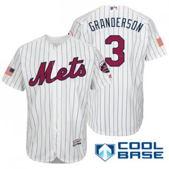 Men's New York Mets #3 Curtis Granderson White Stars & Stripes Fashion Independence Day Stitched MLB Majestic Cool Base Jersey