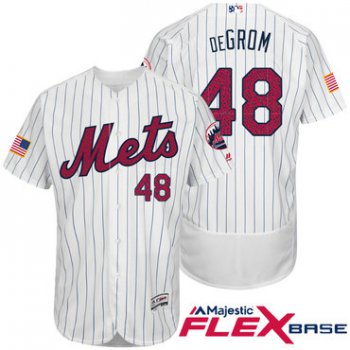 Men's New York Mets #48 Jacob deGrom White Stars & Stripes Fashion Independence Day Stitched MLB Majestic Flex Base Jersey