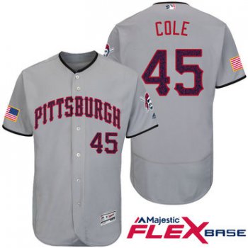 Men's Pittsburgh Pirates #45 Gerrit Cole Gray Stars & Stripes Fashion Independence Day Stitched MLB Majestic Flex Base Jersey