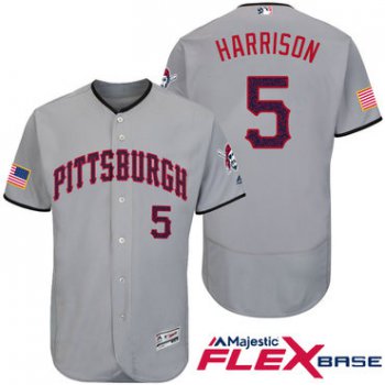 Men's Pittsburgh Pirates #5 Josh Harrison Gray Stars & Stripes Fashion Independence Day Stitched MLB Majestic Flex Base Jersey