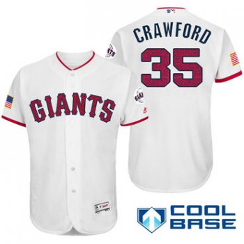 Men's San Francisco Giants #35 Brandon Crawford White Stars & Stripes Fashion Independence Day Stitched MLB Majestic Cool Base Jersey