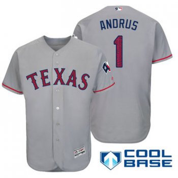 Men's Texas Rangers #1 Elvis Andrus Gray Stars & Stripes Fashion Independence Day Stitched MLB Majestic Cool Base Jersey