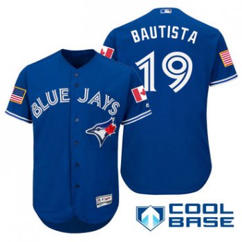 Men's Toronto Blue Jays #19 Jose Bautista Royal Blue Stars & Stripes Fashion Independence Day Stitched MLB Majestic Cool Base Jersey