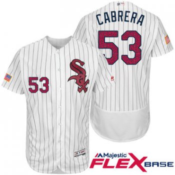 Men's Chicago White Sox #53 Melky Cabrera White Stars & Stripes Fashion Independence Day Stitched MLB Majestic Flex Base Jersey