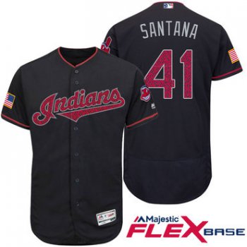Men's Cleveland Indians #41 Carlos Santana Navy Blue Stars & Stripes Fashion Independence Day Stitched MLB Majestic Flex Base Jersey