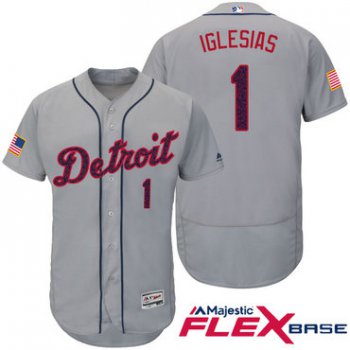 Men's Detroit Tigers #1 Jose Iglesias Gray Stars & Stripes Fashion Independence Day Stitched MLB Majestic Flex Base Jersey