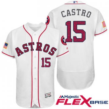 Men's Houston Astros #15 Jason Castro White Stars & Stripes Fashion Independence Day Stitched MLB Majestic Flex Base Jersey