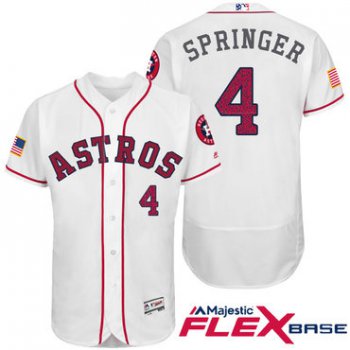 Men's Houston Astros #4 George Springer White Stars & Stripes Fashion Independence Day Stitched MLB Majestic Flex Base Jersey