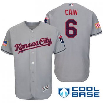 Men's Kansas City Royals #6 Lorenzo Cain Gray Stars & Stripes Fashion Independence Day Stitched MLB Majestic Cool Base Jersey