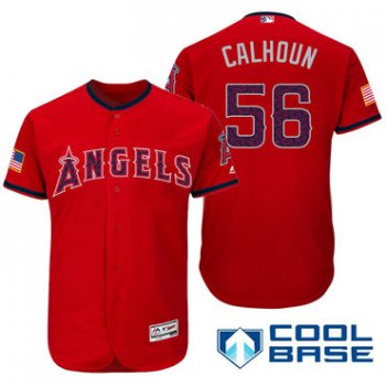 Men's Los Angeles Angels Of Anaheim #56 Kole Calhoun Red Stars & Stripes Fashion Independence Day Stitched MLB Majestic Cool Base Jersey