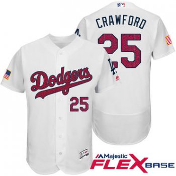 Men's Los Angeles Dodgers #25 Carl Crawford White Stars & Stripes Fashion Independence Day Stitched MLB Majestic Flex Base Jersey