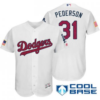 Men's Los Angeles Dodgers #31 Joc Pederson White Stars & Stripes Fashion Independence Day Stitched MLB Majestic Cool Base Jersey