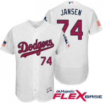 Men's Los Angeles Dodgers #74 Kenley Jansen White Stars & Stripes Fashion Independence Day Stitched MLB Majestic Flex Base Jersey