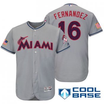 Men's Miami Marlins #16 Jose Fernandez Gray Stars & Stripes Fashion Independence Day Stitched MLB Majestic Cool Base Jersey