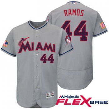 Men's Miami Marlins #44 A.J. Ramos Gray Stars & Stripes Fashion Independence Day Stitched MLB Majestic Flex Base Jersey