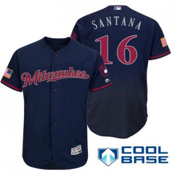 Men's Milwaukee Brewers #16 Domingo Santana Navy Blue Stars & Stripes Fashion Independence Day Stitched MLB Majestic Cool Base Jersey
