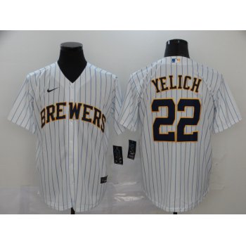 Men's Milwaukee Brewers #22 Christian Yelich White Stitched MLB Cool Base Nike Jersey