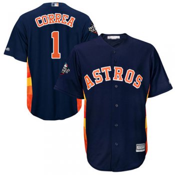 Astros #1 Carlos Correa Navy Blue New Cool Base 2019 World Series Bound Stitched Baseball Jersey