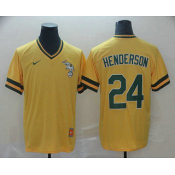 Athletics #24 Rickey Henderson Yellow Authentic Cooperstown Collection Stitched Baseball Jersey