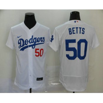 Men's Los Angeles Dodgers #50 Mookie Betts White Stitched MLB Flex Base Nike Jersey
