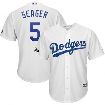 Los Angeles Dodgers #5 Corey Seager Majestic 2019 Postseason Home Official Cool Base Player White Jersey