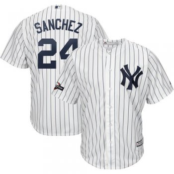 New York Yankees #24 Gary Sanchez Majestic 2019 Postseason Official Cool Base Player White Navy Jersey