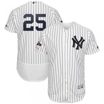 New York Yankees #25 Gleyber Torres Majestic 2019 Postseason Authentic Flex Base Player White Navy Jersey