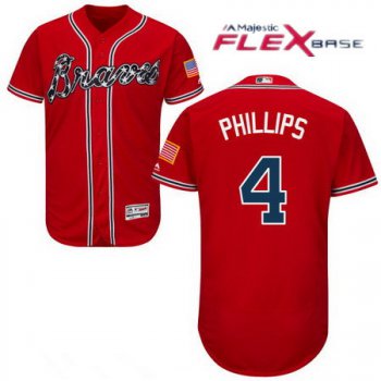 Men's Atlanta Braves #4 Brandon Phillips Red Stitched MLB Majestic Flex Base Jersey