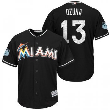 Men's Miami Marlins #13 Marchell Ozuna Black 2017 Spring Training Stitched MLB Majestic Cool Base Jersey
