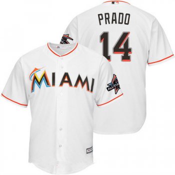 Men's Miami Marlins #14 Martin Prado White Home 2017 All-Star Patch Stitched MLB Majestic Cool Base Jersey