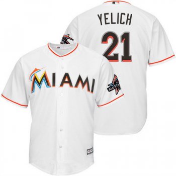 Men's Miami Marlins #21 Christian Yelich White Home 2017 All-Star Patch Stitched MLB Majestic Cool Base Jersey