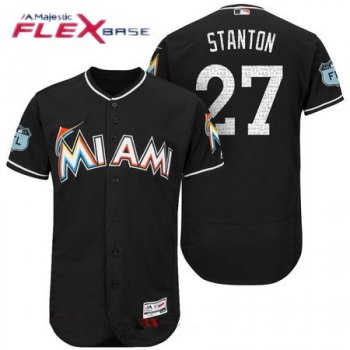 Men's Miami Marlins #27 Giancarlo Stanton Black 2017 Spring Training Stitched MLB Majestic Flex Base Jersey