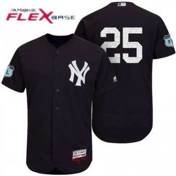 Men's New York Yankees #25 Mark Teixeira Navy Blue 2017 Spring Training Stitched MLB Majestic Flex Base Jersey