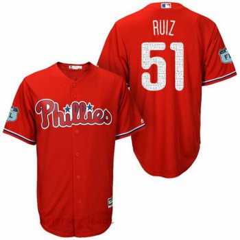 Men's Philadelphia Phillies #51 Carlos Ruiz Red 2017 Spring Training Stitched MLB Majestic Cool Base Jersey
