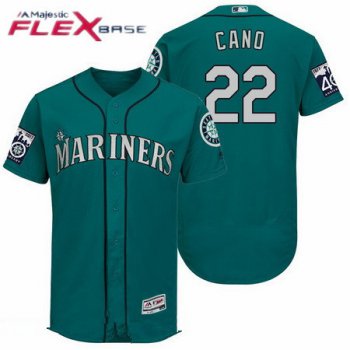 Men's Seattle Mariners #22 Robinson Cano Teal Green 40TH Patch Stitched MLB Majestic Flex Base Jersey