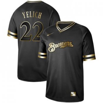 Brewers #22 Christian Yelich Black Gold Authentic Stitched Baseball Jersey