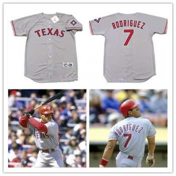 Men's Texas Rangers #7 Ivan Rodriguez 1995 Gray Stitched MLB Majestic Cooperstown Collection Jersey w2017 Hall of Fame Patch