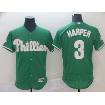 Phillies #3 Bryce Harper Green Flexbase Authentic Collection St. Patrick's Day Stitched Baseball Jersey