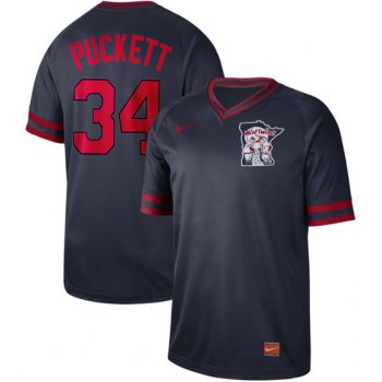 Twins #34 Kirby Puckett Navy Authentic Cooperstown Collection Stitched Baseball Jersey