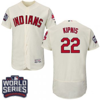 Men's Cleveland Indians #22 Jason Kipnis Cream 2016 World Series Patch Stitched MLB Majestic Flex Base Jersey