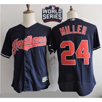 Men's Cleveland Indians #24 Andrew Miller Navy Blue 2016 World Series Patch Stitched MLB Majestic Cool Base Jersey