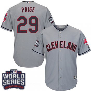 Men's Cleveland Indians #29 Satchel Paige Gray Road 2016 World Series Patch Stitched MLB Majestic Cool Base Jersey