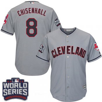 Men's Cleveland Indians #8 Lonnie Chisenhall Gray Road 2016 World Series Patch Stitched MLB Majestic Cool Base Jersey