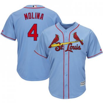 Men's St. Louis Cardinals #4 Yadier Molina Light Blue Cool Base Jersey
