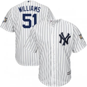 Men's New York Yankees #51 Bernie Williams Name Retired White Stitched MLB Majestic Cool Base Jersey with Commemorative Patch