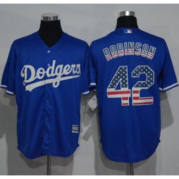Dodgers #42 Jackie Robinson Blue USA Flag Fashion Stitched MLB Jersey