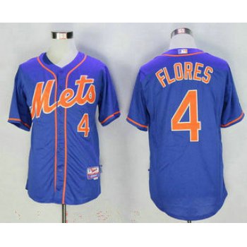 Men's New York Mets #4 Wilmer Flores Blue With Orange Stitched 2015 MLB Cool Base Jersey