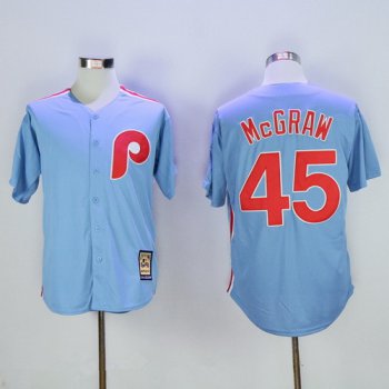 Men's Philadelphia Phillies #45 Tug McGraw Light Blue Majestic Cool Base Cooperstown Collection Jersey